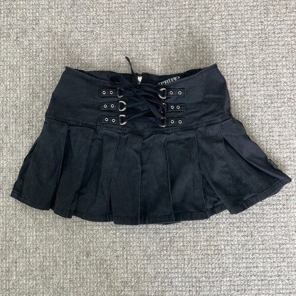 Tripp NYC Daang Goodman Royal Bones Black Pleated Corset Mini Skirt Y2k - Picture 2 of 8